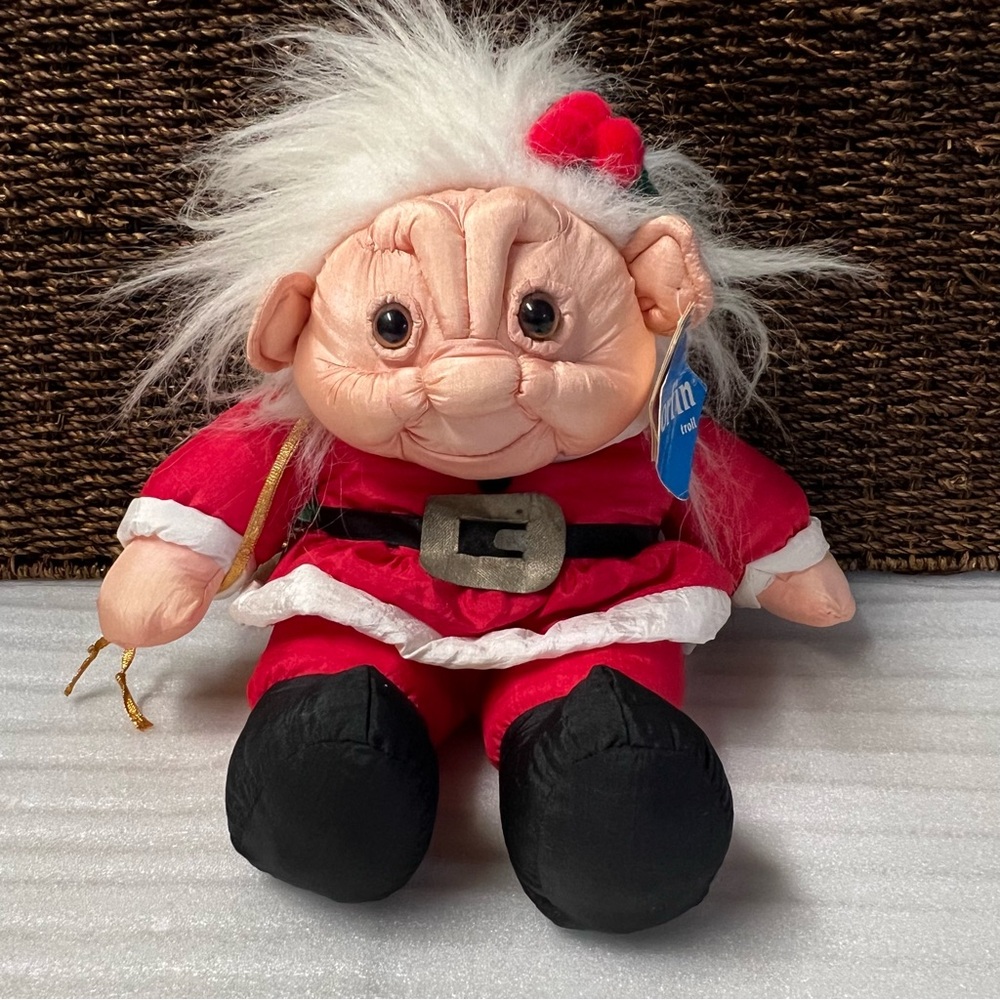Vintage Norfin ParaCutes Troll Santa Doll with Elf in a Bag Plush Original Tags